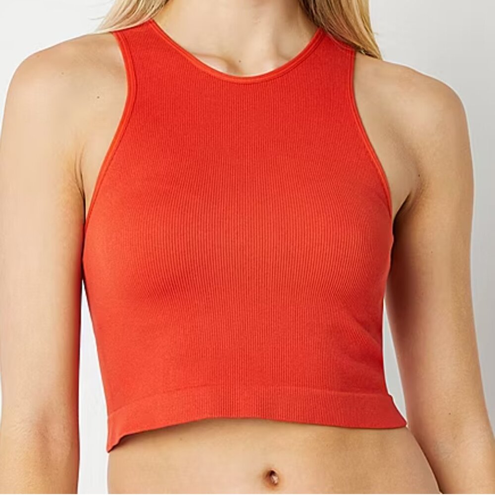 New Arizona Body Seamless‎ Ribbed Hi-Neck Brami M/6 Youth Molten Lava Crop Top